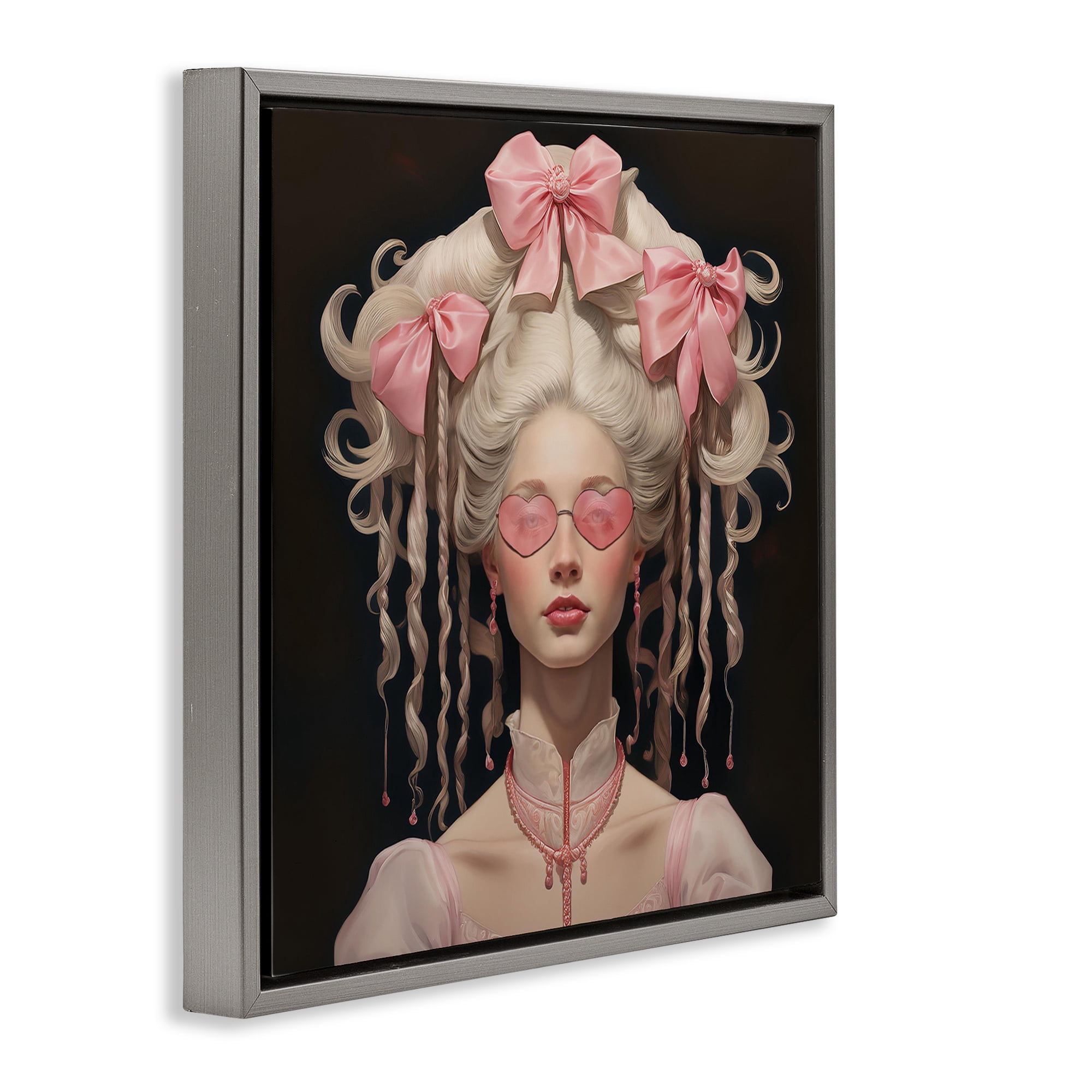 Stupell Industries Rococo Woman Opulent Ribbons Gray Framed Floater Canvas Wall Art, design by Grotto Studios