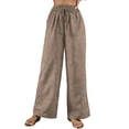 thumbnail image 2 of Maqroz Palazzo Pants for Women Dressy Plus Size Teacher Outfits Cotton Linen Summer Boho Wide Leg Drawsting High Waist Casual Lounge Pant 2026 Beach Travel Vacation Outfits Khaki XL, 2 of 7