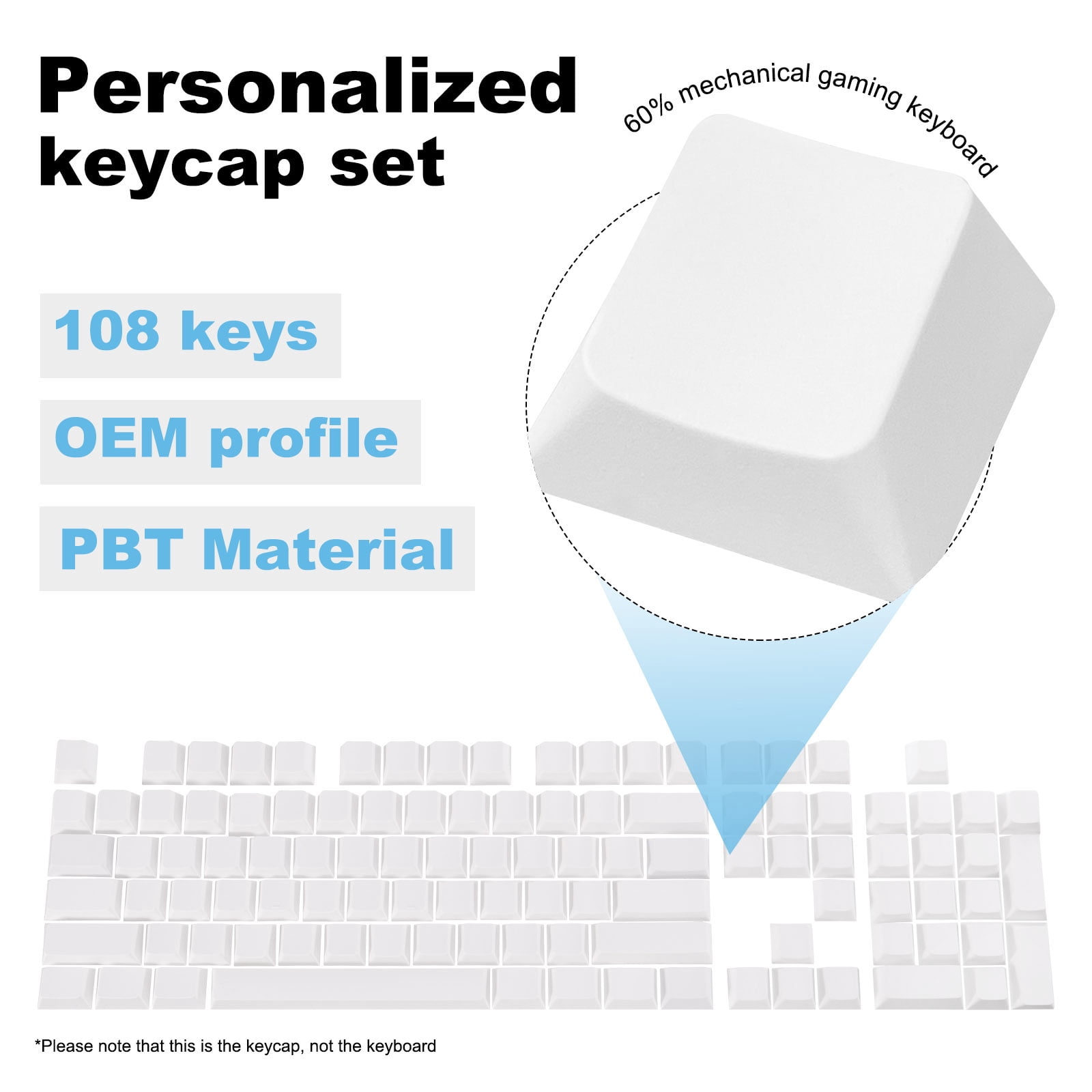108 Key PBT Keycap Set Backlit Double Shot for Keys Mechanical Keyboard Layout, White