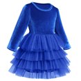 thumbnail image 3 of FYMNSI Velvet Christmas Dress for Girls Toddler Fall Winter Layered Tiered Tulle Dresses Vintage Party Midi Gown 1-2 Years Royal Blue, 3 of 5
