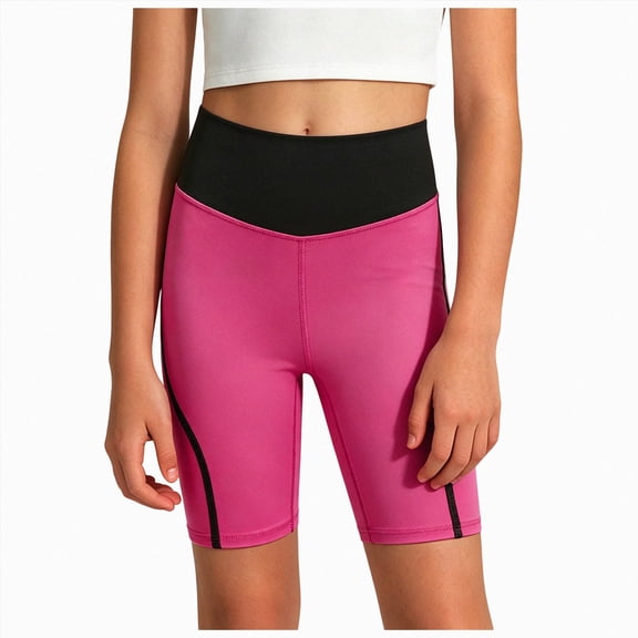 TOWED22 Girls Athletic Shorts Kids Spandex High Waisted Yoga Dance Biker Running Gym Shorts Yoga Pants(Hot Pink,7-8 Y)