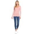 thumbnail image 3 of (ACTIVE BASIC) Long Sleeve T Shirt Sexy Scoop Neck Stretch Cotton Tee (Dusk Teal/S), 3 of 4