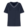 thumbnail image 5 of WIZUTIZ Shirts for Women Summer Linen Business Casual Tops Short Sleeve Blouse V Neck Comfy Loose Shirt Breathable Beach Holiday T-Shirt Shirts for Work up to 50% Off Navy XL, 5 of 5
