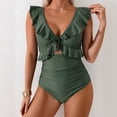 thumbnail image 2 of IYYVV Women's One Piece Swimsuit Tummy Control Ruffle Bathing Suit V Neck Ruched Swim Suit Slimming Cutout Swimwear Army Green L, 2 of 4