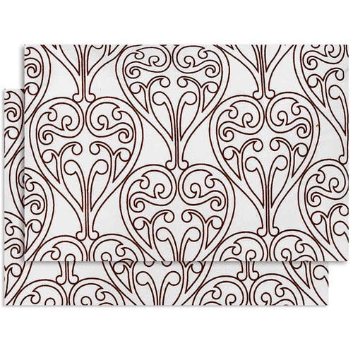 Bacati - Damask Crib/Toddler Bed Fitted Sheets 100% Cotton Percale, White/Choc, 2-Pack