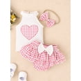 thumbnail image 2 of Newborn Infant Baby Summer Outfits, Sleeveless Heart Embroidery Tank Tops + Shorts + Headband 3Pcs Outfits Set, 2 of 8