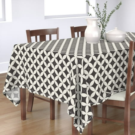 

Cotton Sateen Tablecloth 70 x 120 - Black White Tile Geometric Mid Century Modern Bold Pattern Print Custom Table Linens by Spoonflower