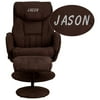 Flash Furniture Embroidered Contemporary Multi-Position Recliner and Ottoman with Circular Wrapped Base in Brown Microfiber