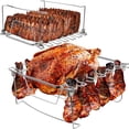 thumbnail image 1 of FZC-Stainless Chicken Leg Rack, BBQ Rib Rack for Smoking, Turkey Roasting Rack for Roasting Pan - Holds 1 Chicken, 6 Large Ribs, and 12 Chicken Leg/Wing - Easy to Use, Smoker Accessories, 1 of 4