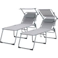 thumbnail image 1 of Folding Lounge Chair with Canopy, Pool Chair, Patio Sun Tanning Chair, Outdoor Reclining Chair with Position Adjustable Backrest, Breathable Mesh Seat, Suitable for Beach, 1 of 6