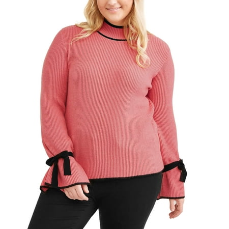 Junior Plus Bow Trim Contrast Trim Sweater