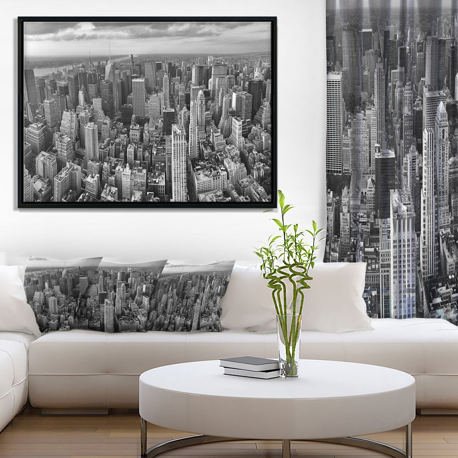 Design Art Panoramic Aerial View of Manhattan Framed Canvas Art Print