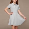 thumbnail image 4 of XRoczxe Girls Short Sleeve Polo Collar Swing Dress Ruffled Button Front Casual School Uniform Dress with Side Pockets Multiple Solid Colors Gray, 4 of 9