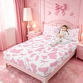 thumbnail image 3 of meiyoeat Pink Cow Print Bed Sheets,Girly Bow Full Size Sheets For Girl,4-Piece,1 Flat Sheet,1 Fitted Sheet and 2 Pillowcases, 3 of 6