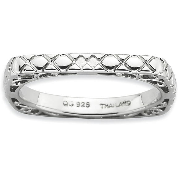 Sterling Silver Polished Rhodium-Plate Square Ring