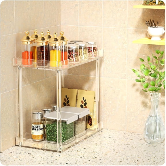 NIUBEE 2 Tier Acrylic Bathroom Counter Organizer, Clear Bathroom Countertop Corner Organizer, 2-Tier Corner Storage Shelf Vanity Trays, Home Storage Holder for Makeup Cosmetics Perfume Organizer