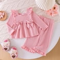 thumbnail image 2 of Staki Baby Girl Clothes Toddler Fall Winter Outfits Ruffle Long Sleeve Bow Top Flared Pants Set Bell Bottom Clothing 12M-5T(Pink,18-24 Months), 2 of 9
