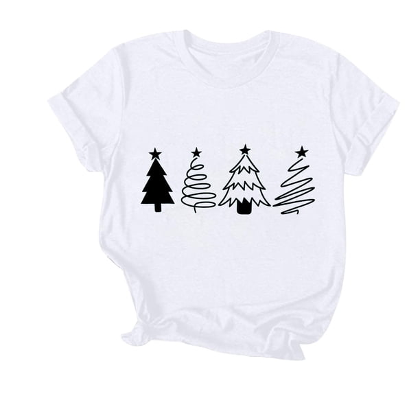 Navidad Mujeres Tops, Cuello Redondo Manga Corta Impresa Camiseta, Vintage Holiday Humor Tee Top