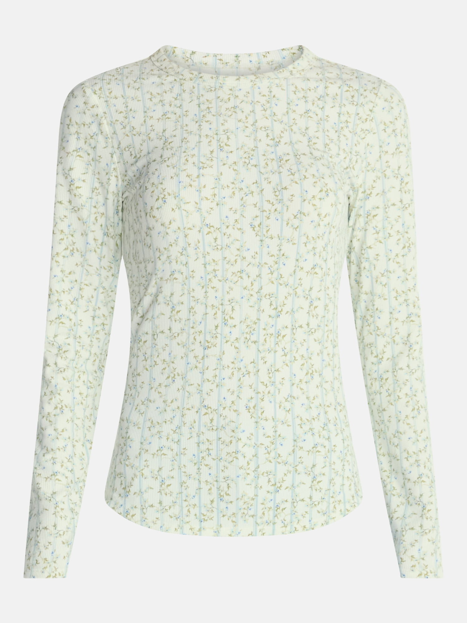 No Boundaries Ribbed Crewneck Tee with Long Sleeves, Women's and Women's Plus XXS-4X