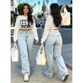 thumbnail image 3 of Women's High-Waist Wide-Leg Denim Jeans – Light Blue Relaxed Straight Trousers with Pockets-Baby Blue, 3 of 9