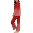 thumbnail image 5 of Fengactive Women's 2 Piece Pajama Set V Neck Long Sleeve Top with Contrast Trim and Comfy Wide Leg Pants Lounge Sleepwear, 5 of 7