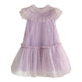 thumbnail image 1 of Rhuody Robe de Printemps pour Fille Col Rond Tout-Petit Manches Volantées Étoile Lune Robe à Paillettes Danse Fête Volants Robe d'Été Combinaison Basique Violet 2-3 Ans, 1 of 5