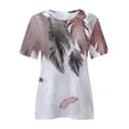 thumbnail image 4 of USSUMA Womens Tops Dressy Casual Trendy Shirts Women's Casual T-shirt Feather Printed Round-Neck Short Sleeve Tunic Tops Pullover Tops Blouse Female Tops, 4 of 5