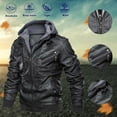 thumbnail image 2 of Fgnfyis Mens Leather Coat Winter Leisure Thick Hooded Zipper Lapel Short Autobike Coat Warm Daily Top Large Size Mens Winter Coats Black XL, 2 of 5