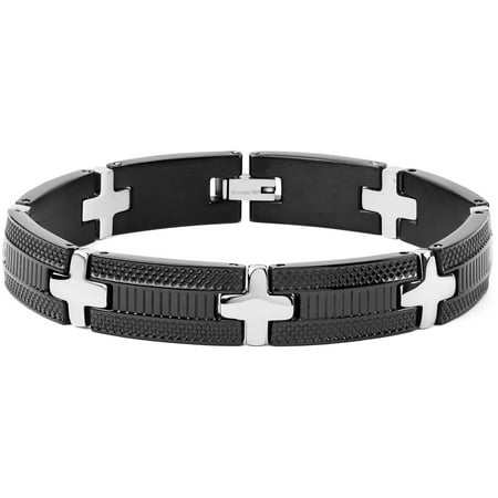 Crucible Black-Plated Stainless Steel Textured Link Bracelet