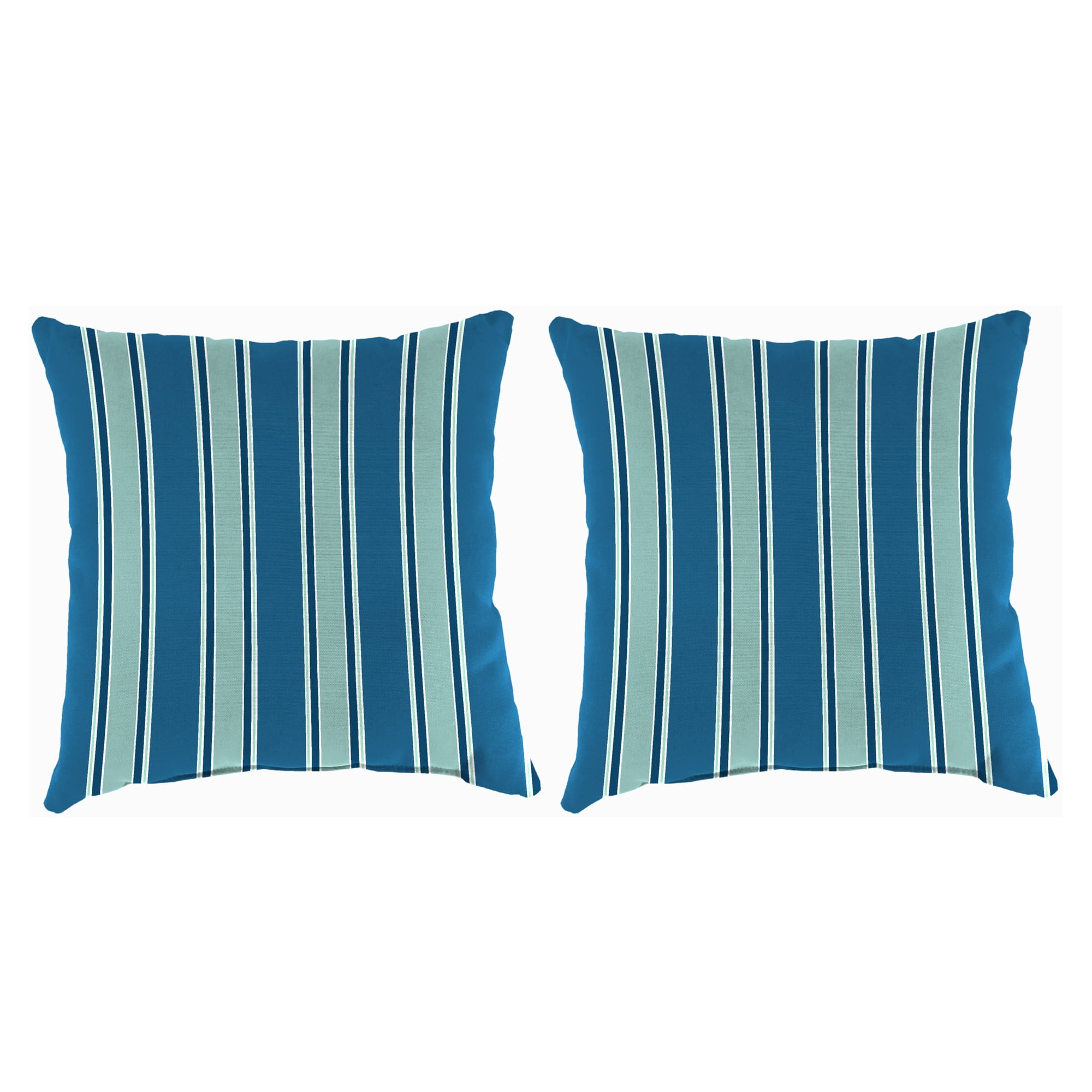 Jordan Manufacturing 16" x 16" Sanders Puff Blue and Gray Green Stripe Square Outdoor Throw Pillow (2 Pack)