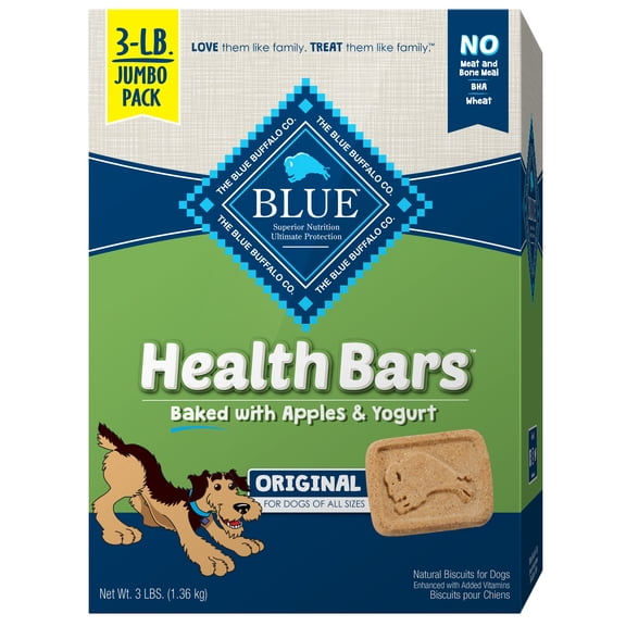 Blue Buffalo Health Bars Apple & Yogurt Flavor Crunchy Biscuit Treats for Dogs, Whole Grain, 48 oz. Box
