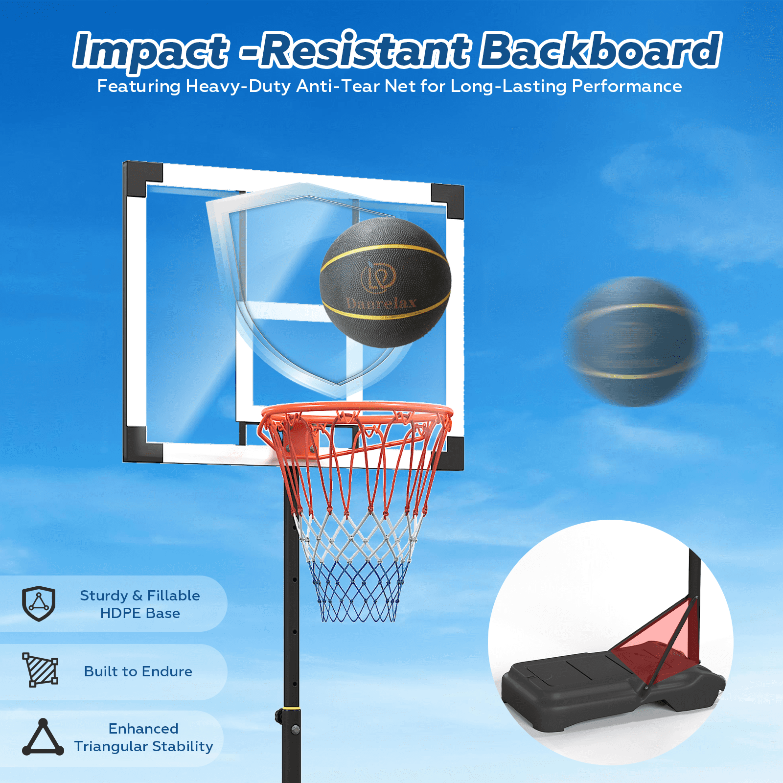 Pool Basketball Hoop, Height Adjustable 3.9" to 6.9", Black Steel Frame, Water Base, Includes Air Pump, 8-Inch Rubber Ball, Indoor & Outdoor Use