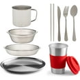thumbnail image 4 of 10-Piece Camping Dish Set - Stainless Steel Camp Mess Kit with Mesh Bag for Camping, Backpacking, Hiking - Complete Camping Dinnerware Set with Cup, Plate, Bowl, and Cutlery (with Zipper Cutlery Bag), 4 of 4