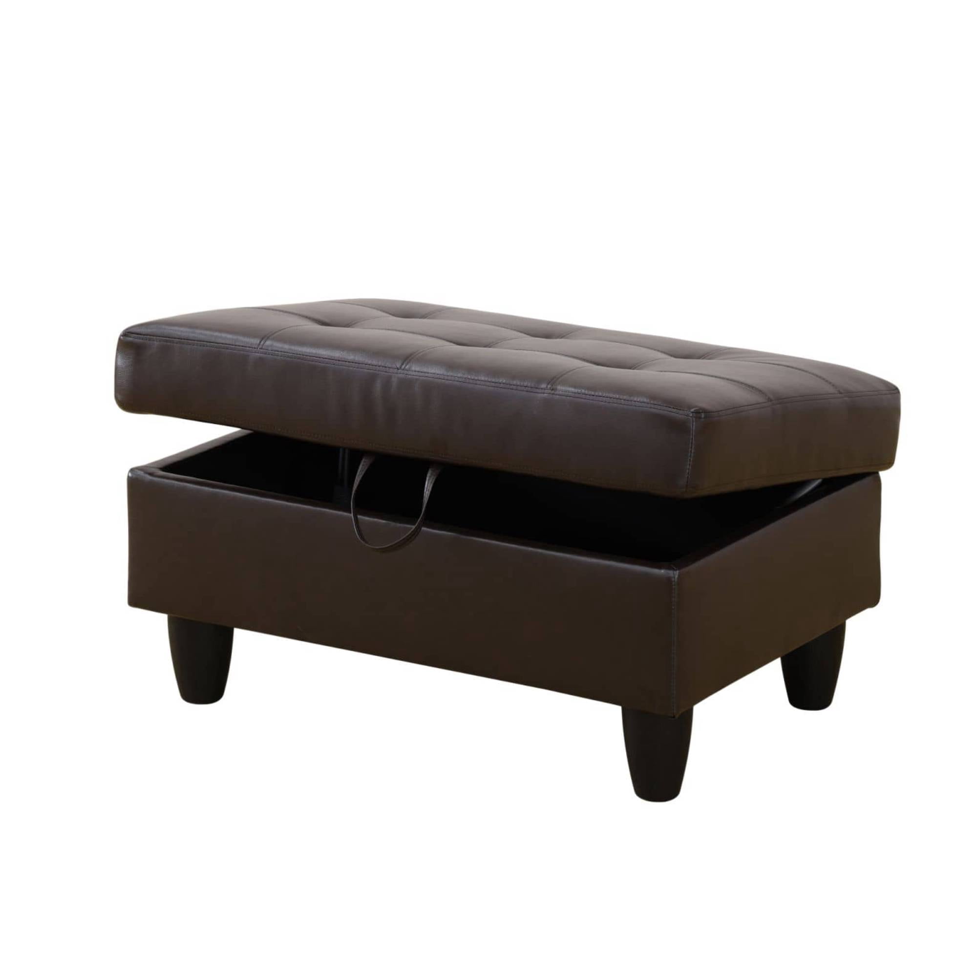 Leather Storage Ottoman, Folding Foot Stool with Storage Button Tufted Ottoman Bench for Living Room,Brown