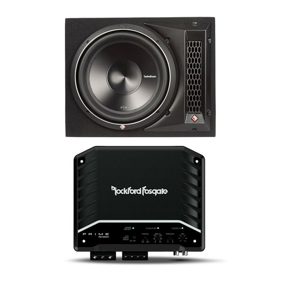 Rockford P3S-1X12 Single 12" Shallow DVC P3 Series Subwoofer in Ported Enclosure with R2-500X1 Prime Series Amplifier