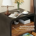 thumbnail image 5 of 24" Black & Walnut Modern Nightstand with Curved Anti-Collision Design, 2 Drawers & Open Wood Shelf, Farmhouse Bedside End Table for Bedroom, 5 of 9