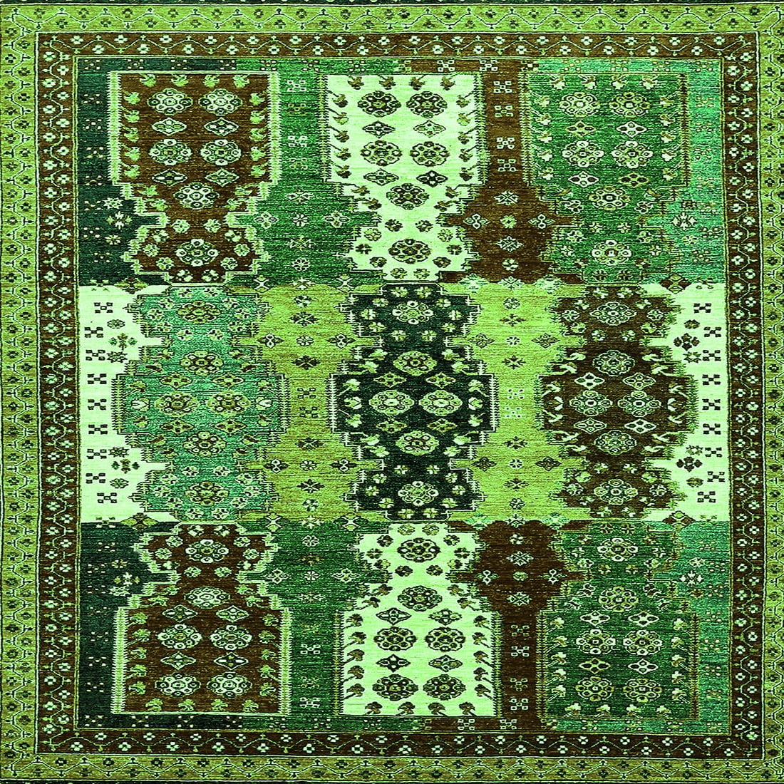 Ahgly Company Indoor Square Abstract Green Modern Area Rugs, 6' Square ...