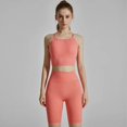 thumbnail image 2 of Conjuntos de entrenamiento de yoga sin costuras para mujeres 2 piezas trajes de gimnasio sin mangas de cintura alta pantalones cortos trajes fitness correr, 2 of 5