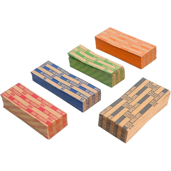 Kame S Home 250 PCS Assorted Flat Coin Rolls Wrappers for Pennies, Nickels, Dimes, Quarters, Dollars 250 PCS Assorted