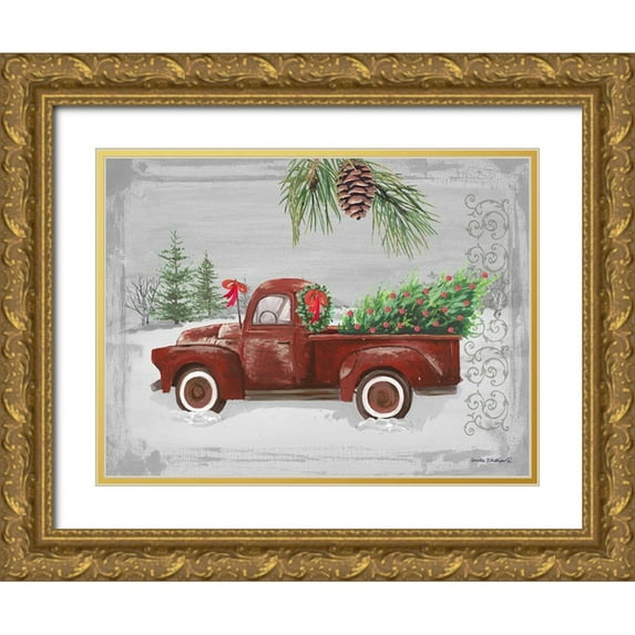 Phillips, Anita 14x12 Gold Ornate Wood Framed with Double Matting Museum Art Print Titled - Red Truck