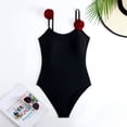 thumbnail image 2 of Xfvqtps Womens One Piece Swimsuit 3D Flower High Cut Square Neck Adjustable Spaghetti Strap Tummy Control Solid Color Beach Summer Monokini Swimsuit Black, 2 of 9