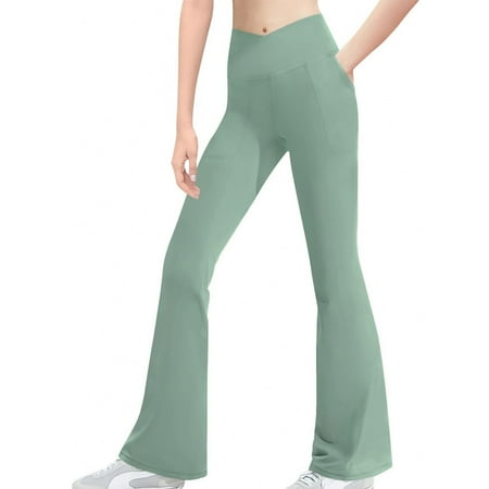 

NAISIBABY Toddler Girls Active Leggings Pants High Waist Stretchy Sports Yoga Kids Jogging Pants Green 10-11T