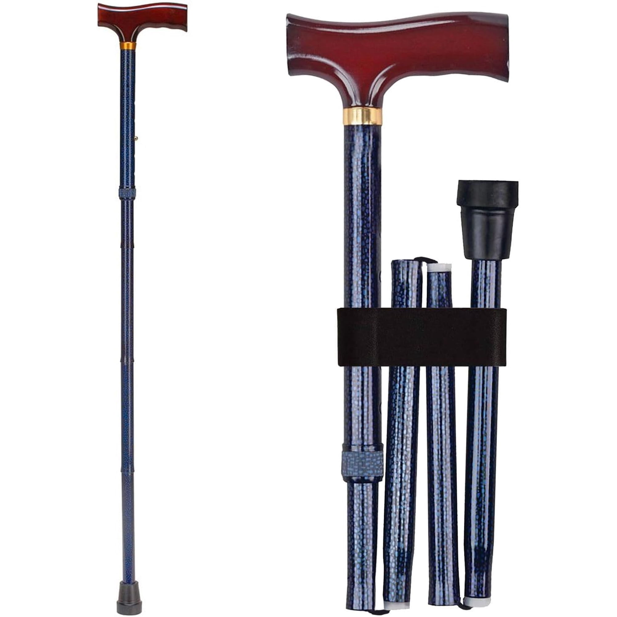 ANHXN Foldable Walking Cane for Men, Women, Seniors and Handicapped, adjustable from 33-37" in 1 inch increments with ergonomic wood handle, supports up to 250 Pounds