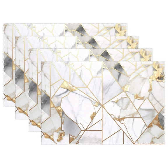 Grey and Golden Marble 4 PCs Placemats Set Linen Non-Slip Table Mat Rectangular Washable for Dining Kitchen Party 12"x18"