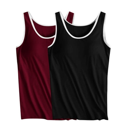 Zkozptok 2 Pack Women s Basic Tank Tops with Built-In Bra Padded Casual Yoga Workout Athletic Vest Blouses