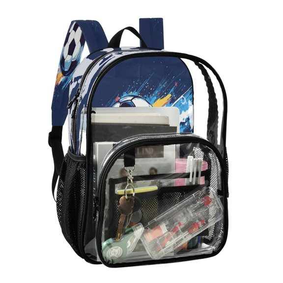 PVC Transparent Backpack Stylish & Durable Clear Backpack Perfect for School, Travel and Outings Soccer Ball in Space