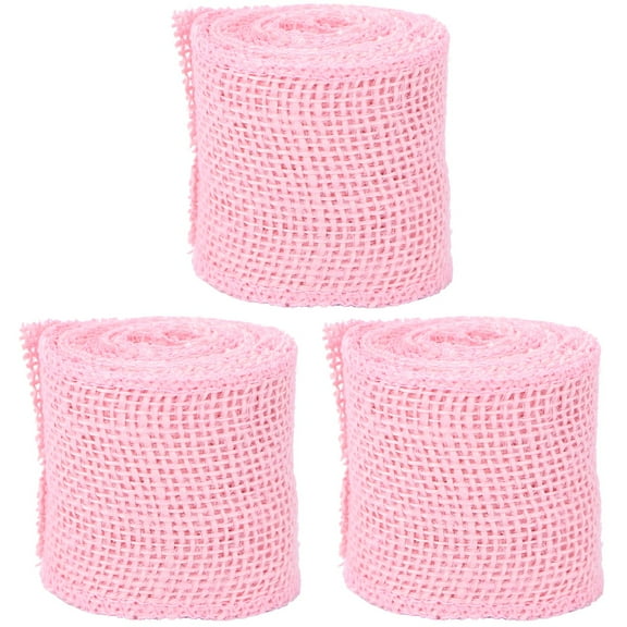 Mutmorningal 3pcs 2M Jute Burlap Ribbon Roll for Christmas Decoration (Pink)