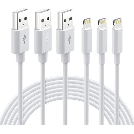 3 Pack 6 Ft iPhone Charger Cord - Quntis MFi Certified Lightning Cable for iPhone 14 13 12 Pro Max XR X 8 7 6 Plus 5S SE 2020 iPad Airpods - White