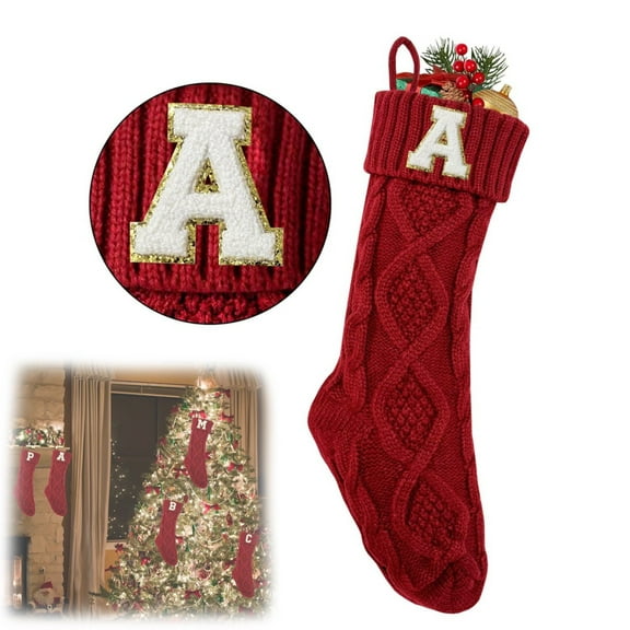 Christmas Stockings Large Plush Faux Xmas Stocking with Golden Snowflake for Family Holiday Xmas Personalized Decorations/ Alphabet Az Christmas Stocking Pendant A