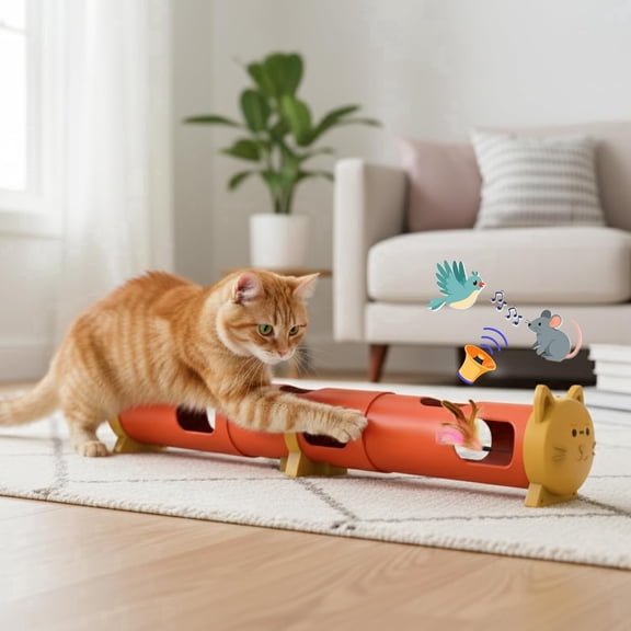URRU Interactive Cat Toy for Indoor Cats,Electric Feather Teaser Cat Toys,Cat Tunnel Tube Toy,USB Rechargeable Self-Play Enrichment Toy for Bored Cats
